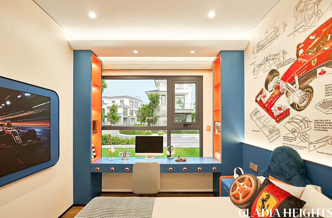 Góc học tập bên cửa sổ nhà mẫu 3PN Gladia Heights