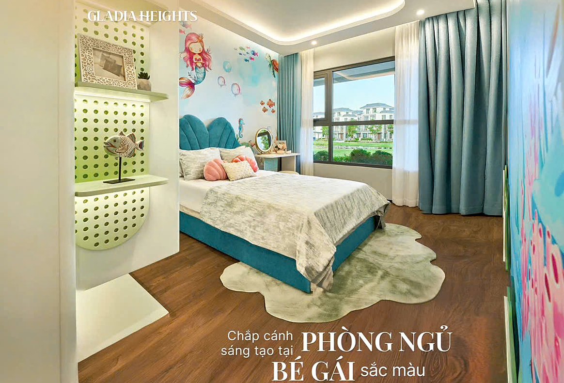 Phòng ngủ bé gái nhà mẫu 3PN Gladia Heights nhiều sắc màu
