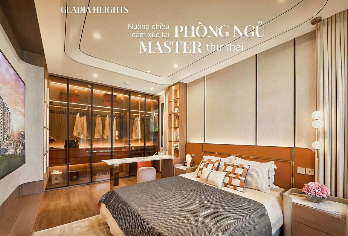 Phòng ngủ master và tủ áo nhà mẫu 3PN Gladia Heights