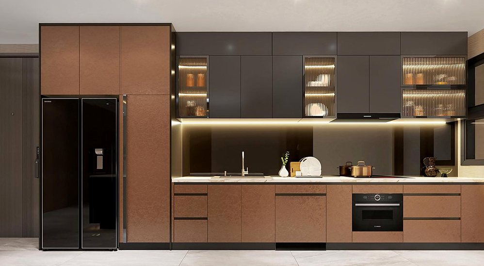 Bếp căn hộ mẫu Gladia Heights tủ bếp cao cấp