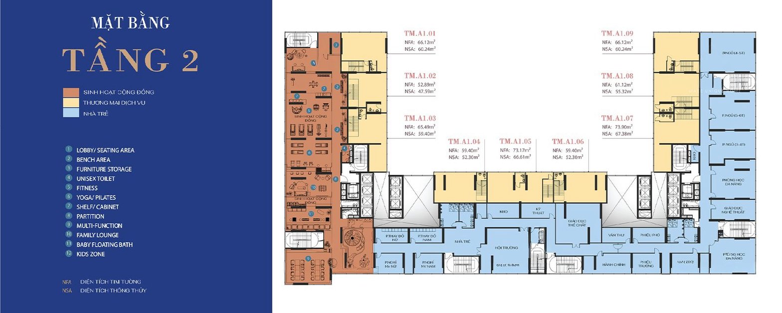 Mặt bằng tầng điển hình Monrei Sài Gòn — bố trí các căn Studio 1PN 2PN 3PN