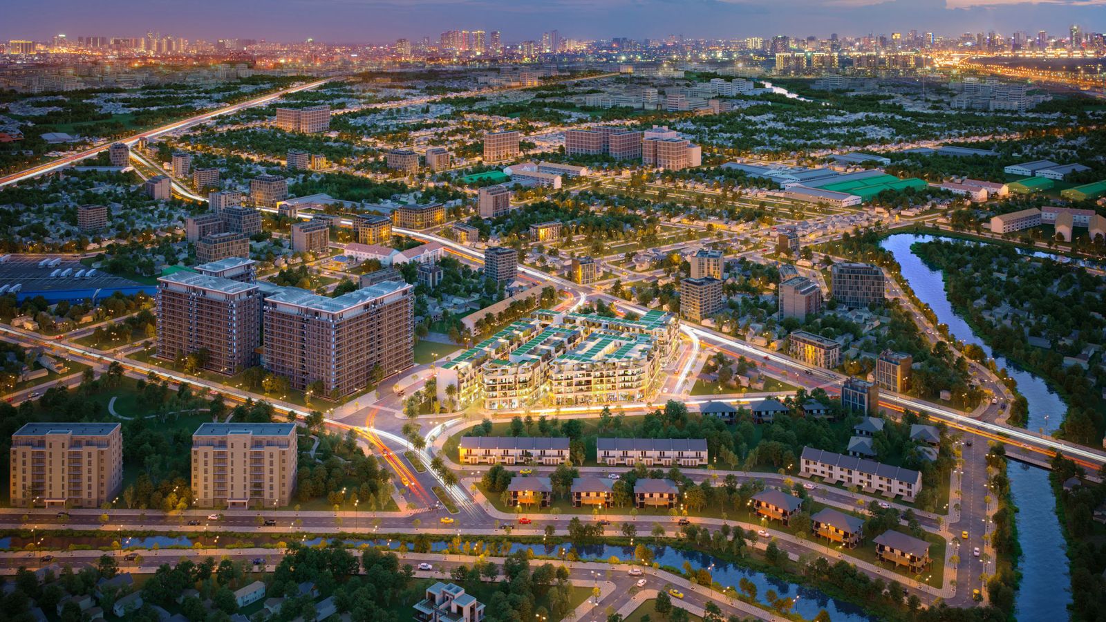 Phối cảnh The Sholi về đêm giữa khu dân cư Bình Tân